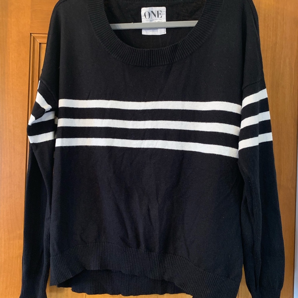 One Teaspoon black sweater with white stripes